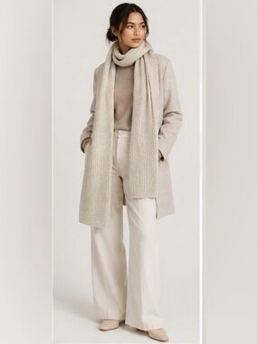 Wilfred Aritzia 100% Merino Wool Ribbed Scarf Oatmeal Quiet Luxury
